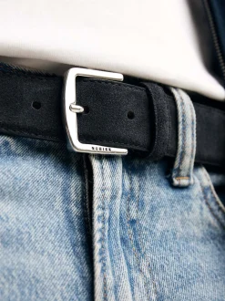James Belt Donkerblauw Suède Riem Voor Heren