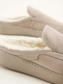 Jiro Mulo Fur Beige Slippers Voor Heren