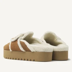 Teddy Chunky Fur Cognac Slippers Voor Dames