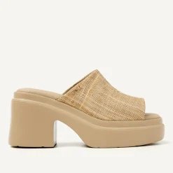 Venga Slides Beige Raffia Slippers Voor Dames