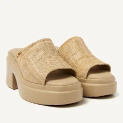 Venga Slides Beige Raffia Slippers Voor Dames
